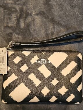 Coach Black and White Geometric Signature Wristlet
